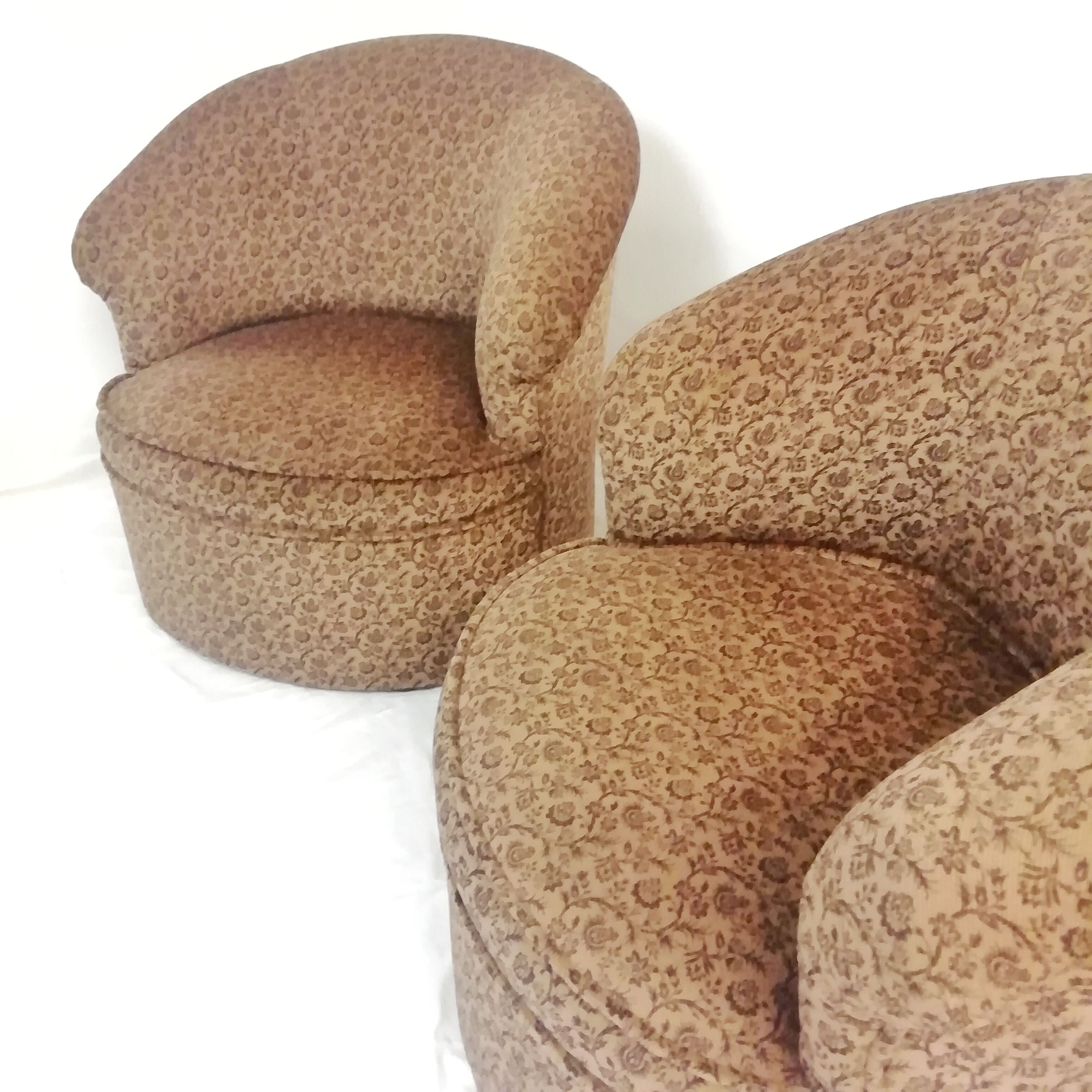 Armchairs with floral print of corduroy fabric. 1980s.