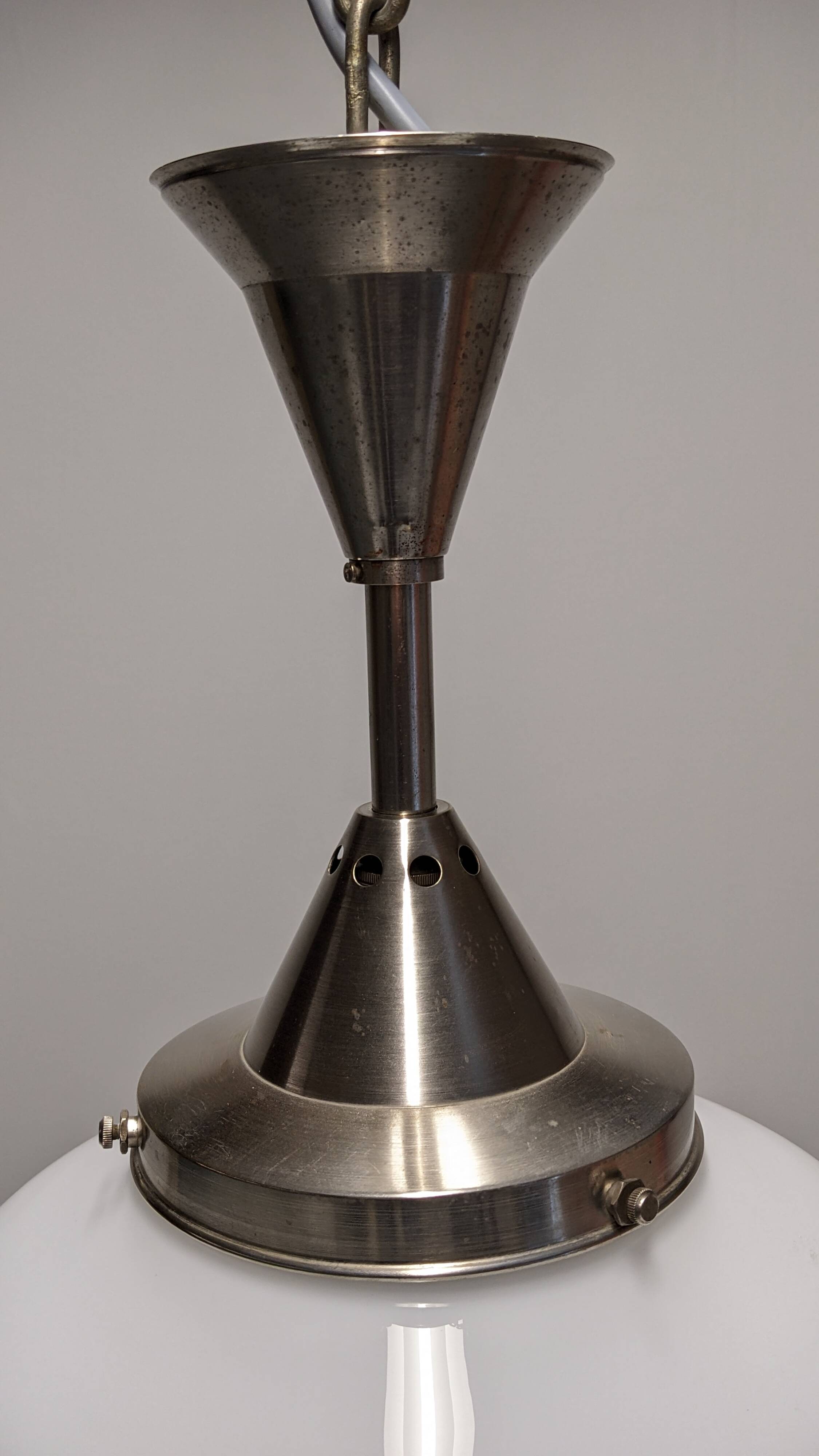 XL Art Deco suspension in white opaline, France circa 1920