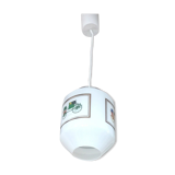Suspension opaline blanc avec motifs de voitures anciennes de collection