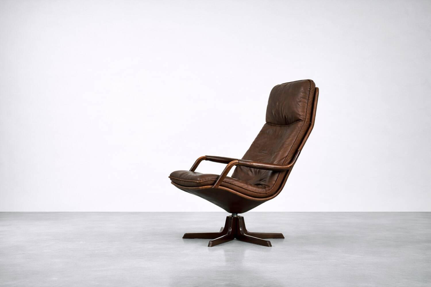 Vintage Mid-Century Danish Modern Leather Adjustable Easy Chair and Ottoman