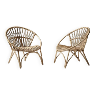 Vintage rattan armchair pair – 60s/70s design