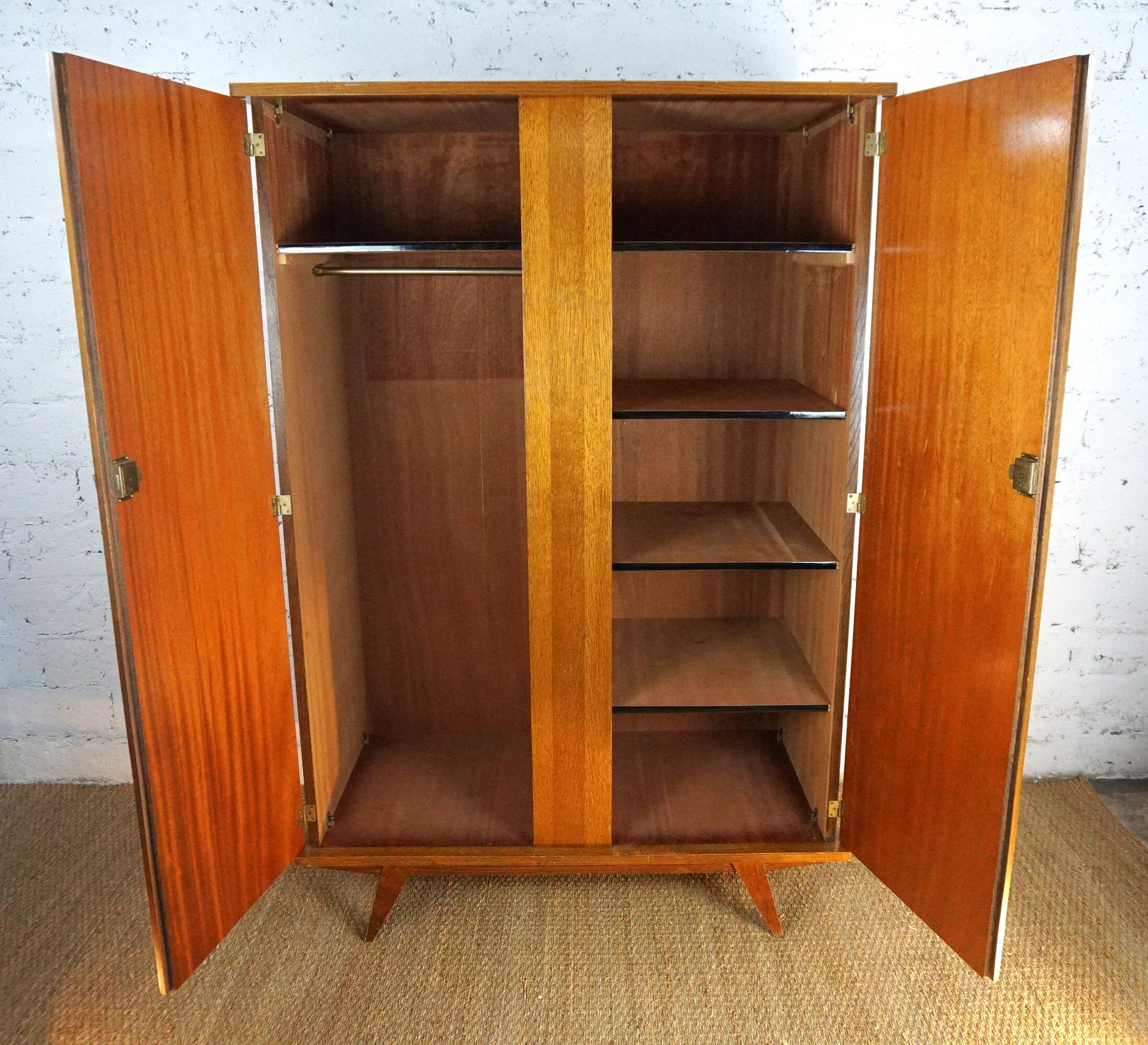 Vintage 2-door wardrobe from the 1950s with compass feet, easy assembly