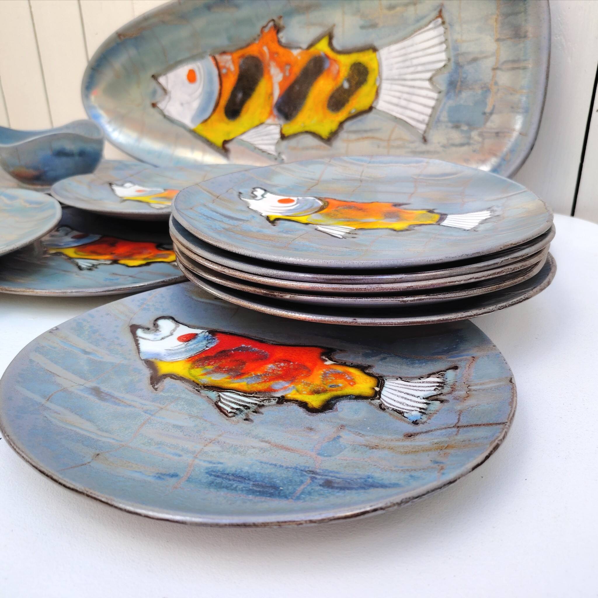Fish service, Niderviller earthenware, vintage