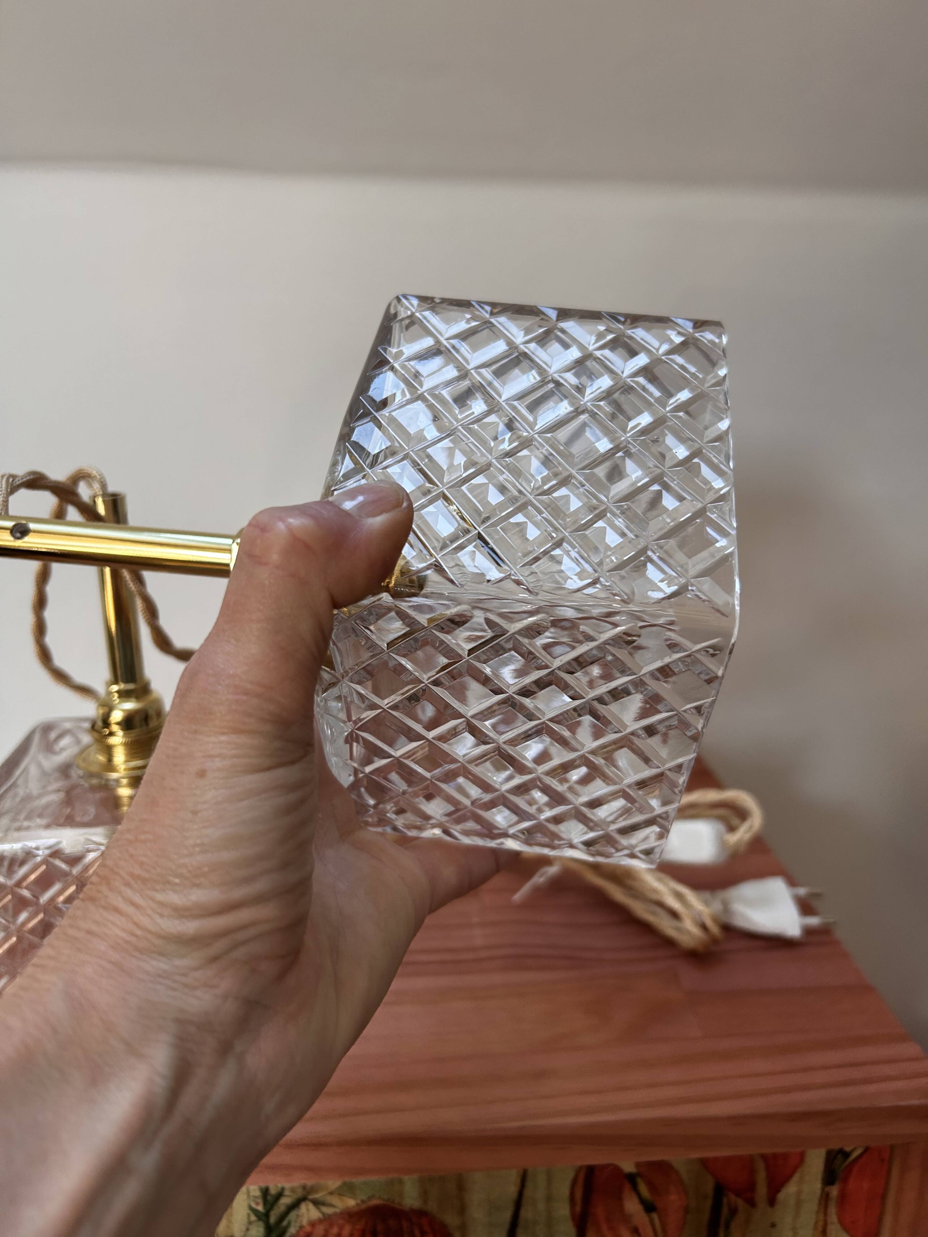 Pair of chiseled glass portable lamps