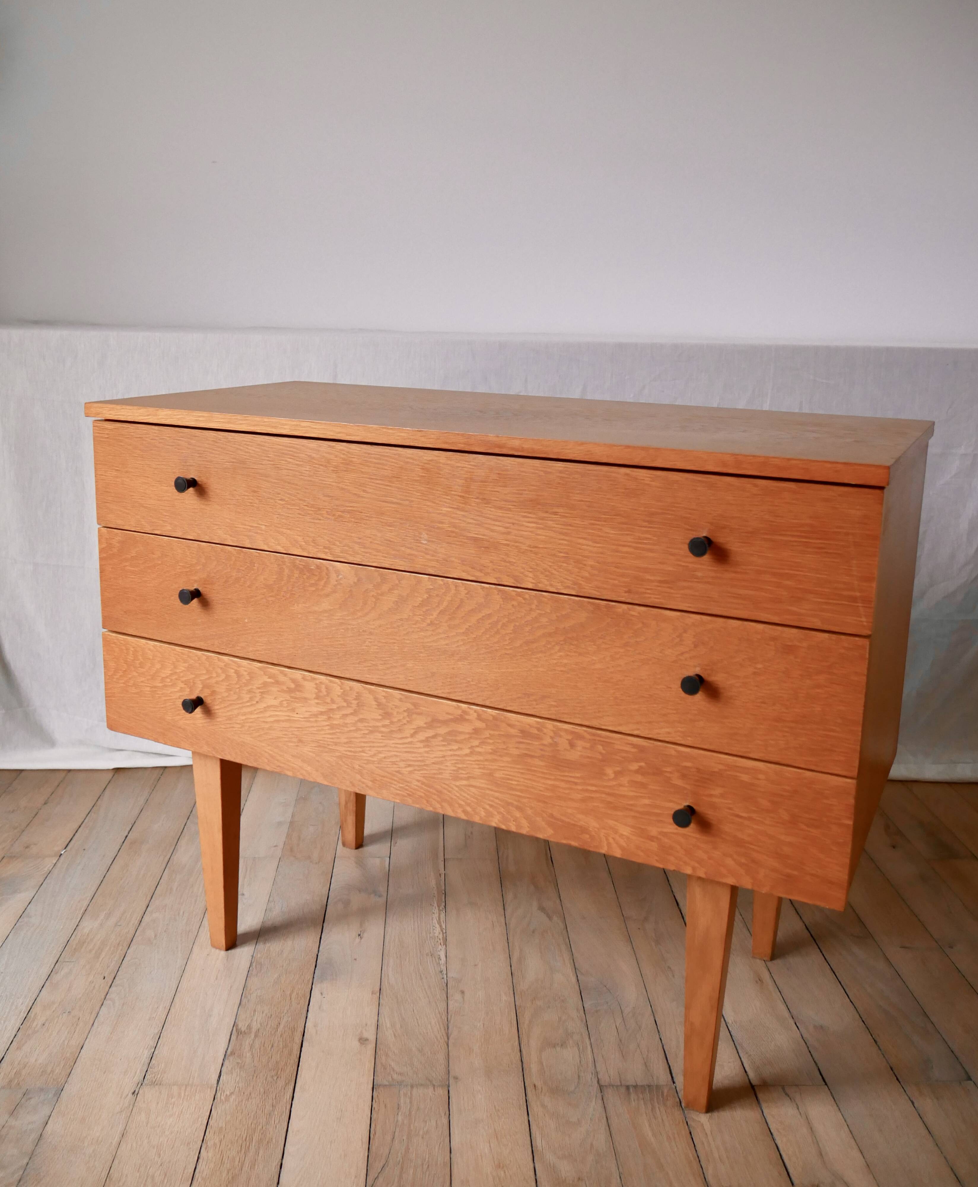 Scandinavian designer chest of drawers in blond oak Mid-Century Circa 1950