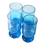 Set of 4 Unique Vintage Bright Blue Glasses / Solid Rare Tumblers / Italy /
