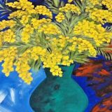 Tableau huile sur toile nature morte bouquet de mimosa