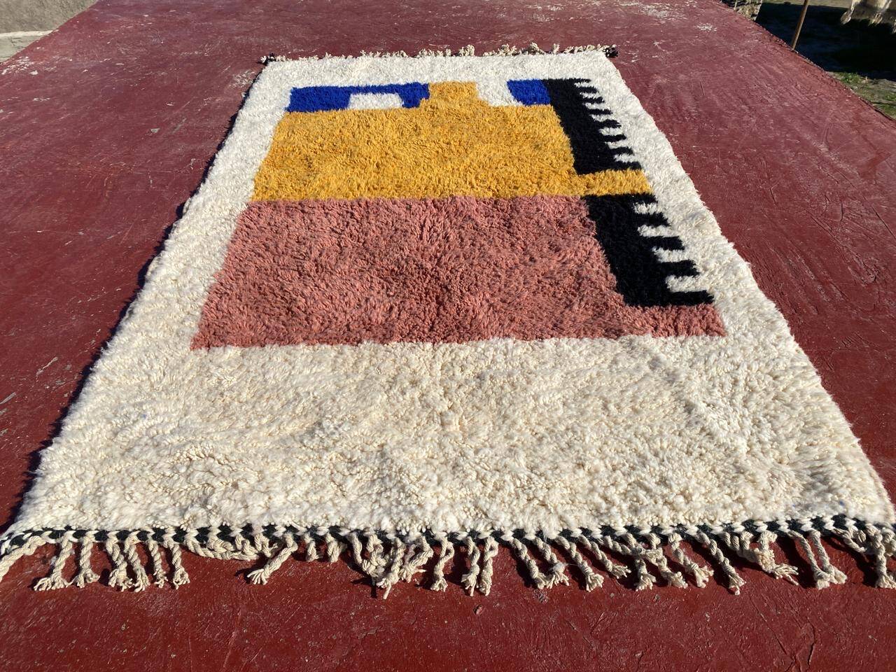 Beniouarain Berber rug, colourful design, 250x150 cm, thick wool, handmade.