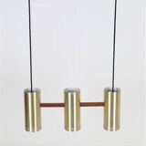 Rare lampe suspendue "Cylinder III" par Jo Hammerborg pour Fog & Mørup / années 1960 / design danois moderne du milieu du siècle / Teck / Laiton