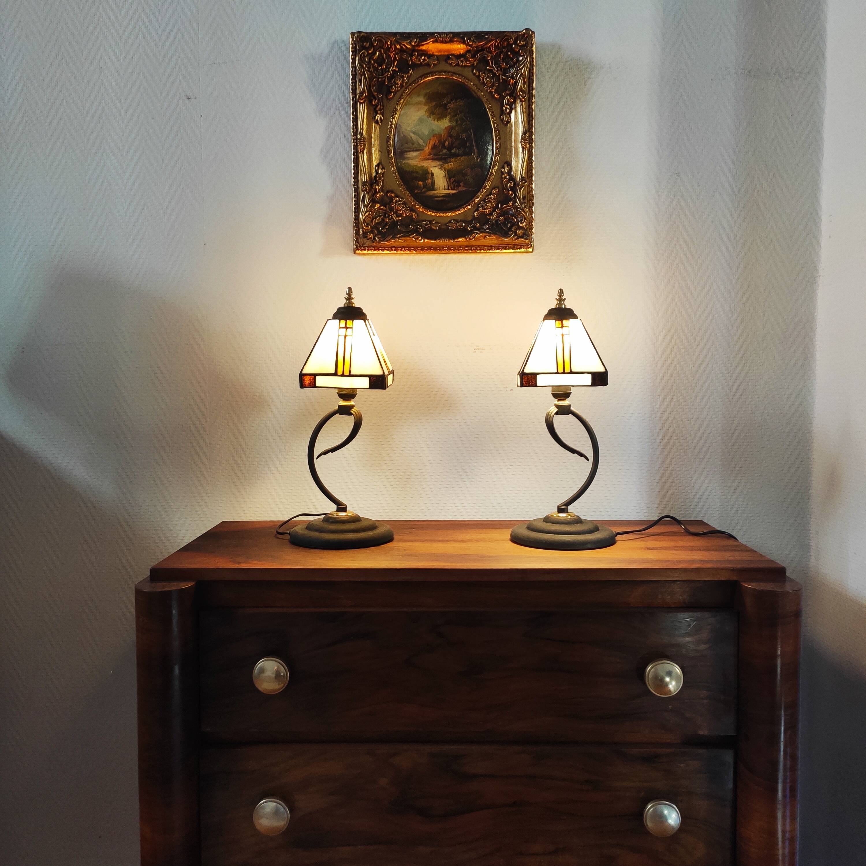 Paire de lampes vintage métal et verre