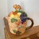 Vintage fruit and bear barbotine teapot