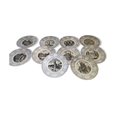 Lot 10 talking plates opaque Sarreguemines late 19th, Universal Exhibition 1889