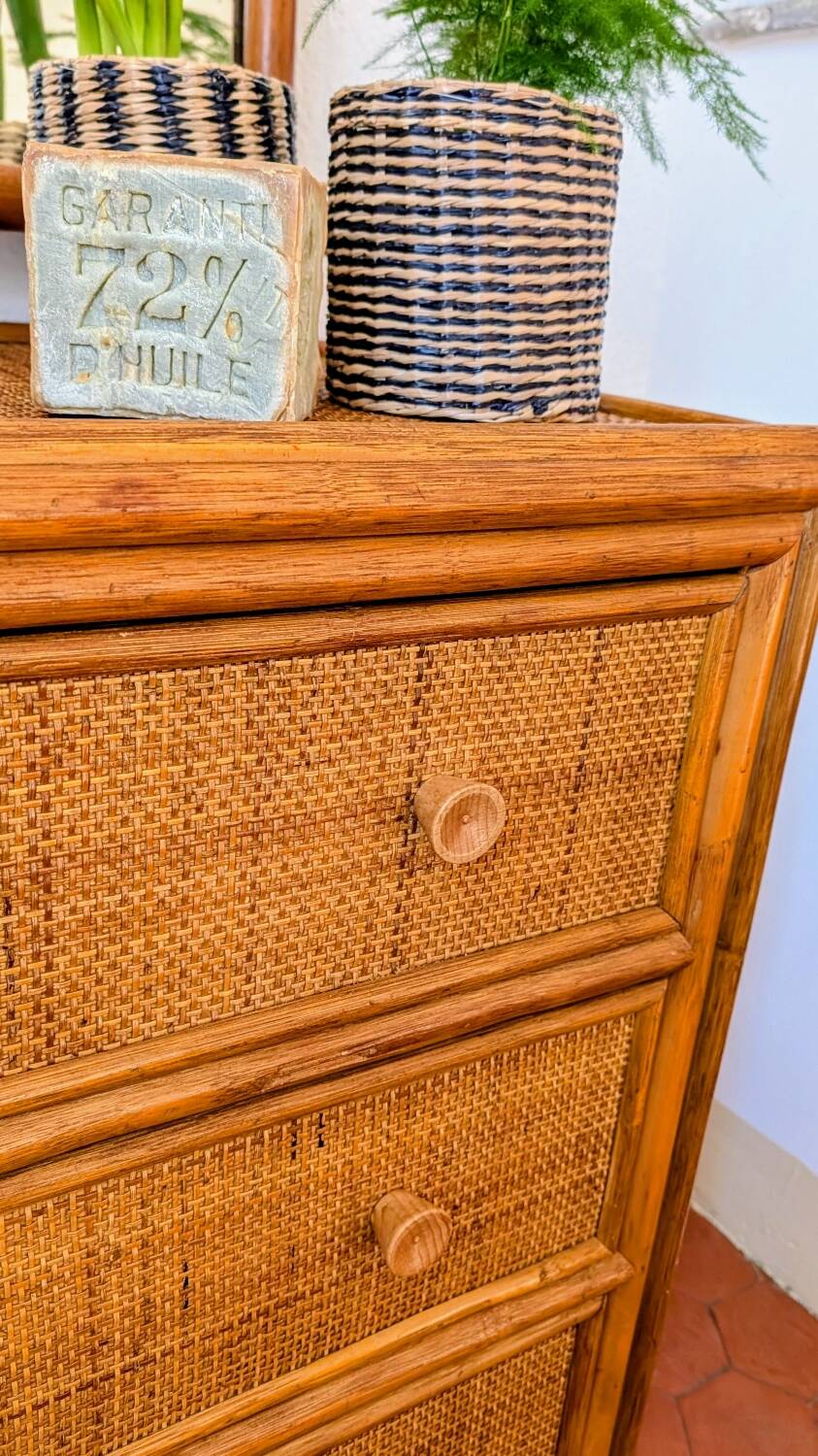Vintage rattan chest of drawers