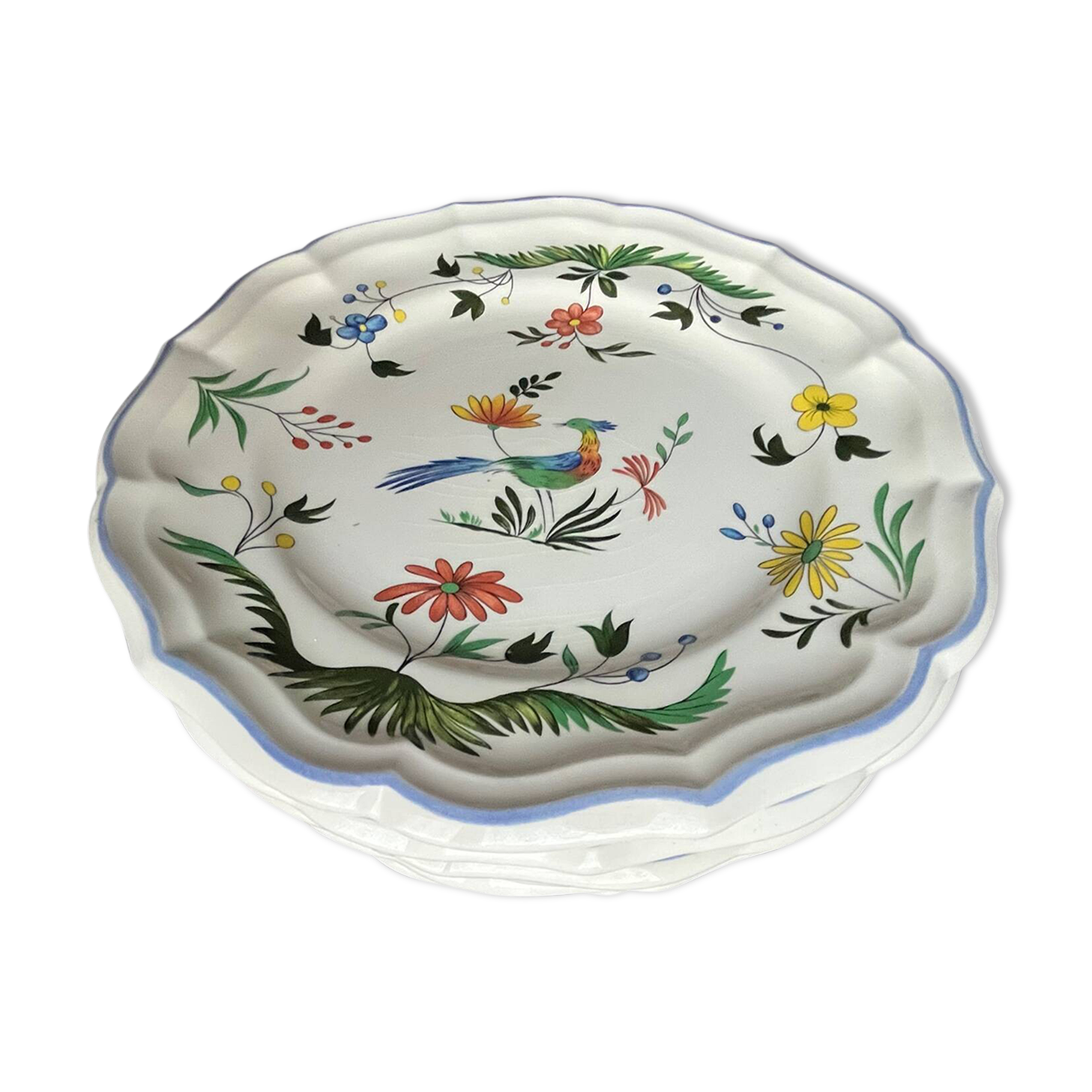 Set of 6 GIEN birds of paradise dinner plates