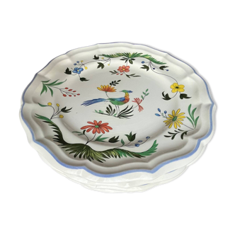 Suite de 6 assiettes plates GIEN oiseaux de paradis