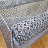 Vintage magazine holder in perforated metal, 39 cm