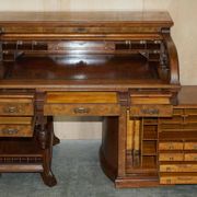 Shannon File Co drum desk in Victorian walnut with certificate.