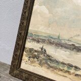 Watercolor old shore golden frame