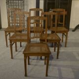 Set of 6 Art Deco oak cane chairs from the 1930s