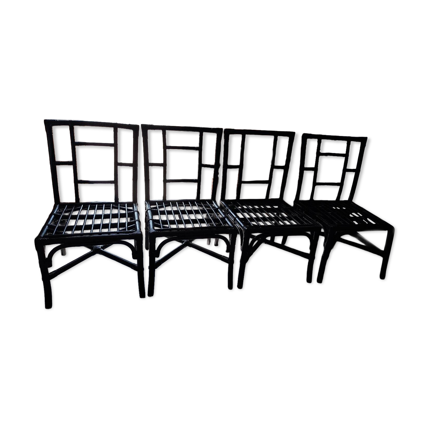 4 fauteuils en rotin noir