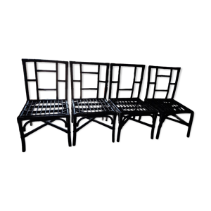 4 fauteuils en rotin - noir