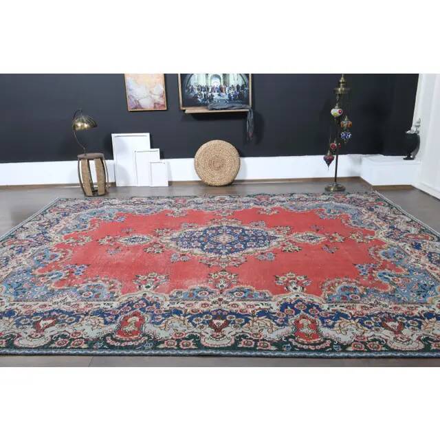 1970s Vintage Persian Handmade Wool Red Oversized Area Rug  295x385