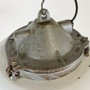 Industrial Grey Enamel Factory Cage Pendant Lamp in Cast Iron from Zaos, 1960s
