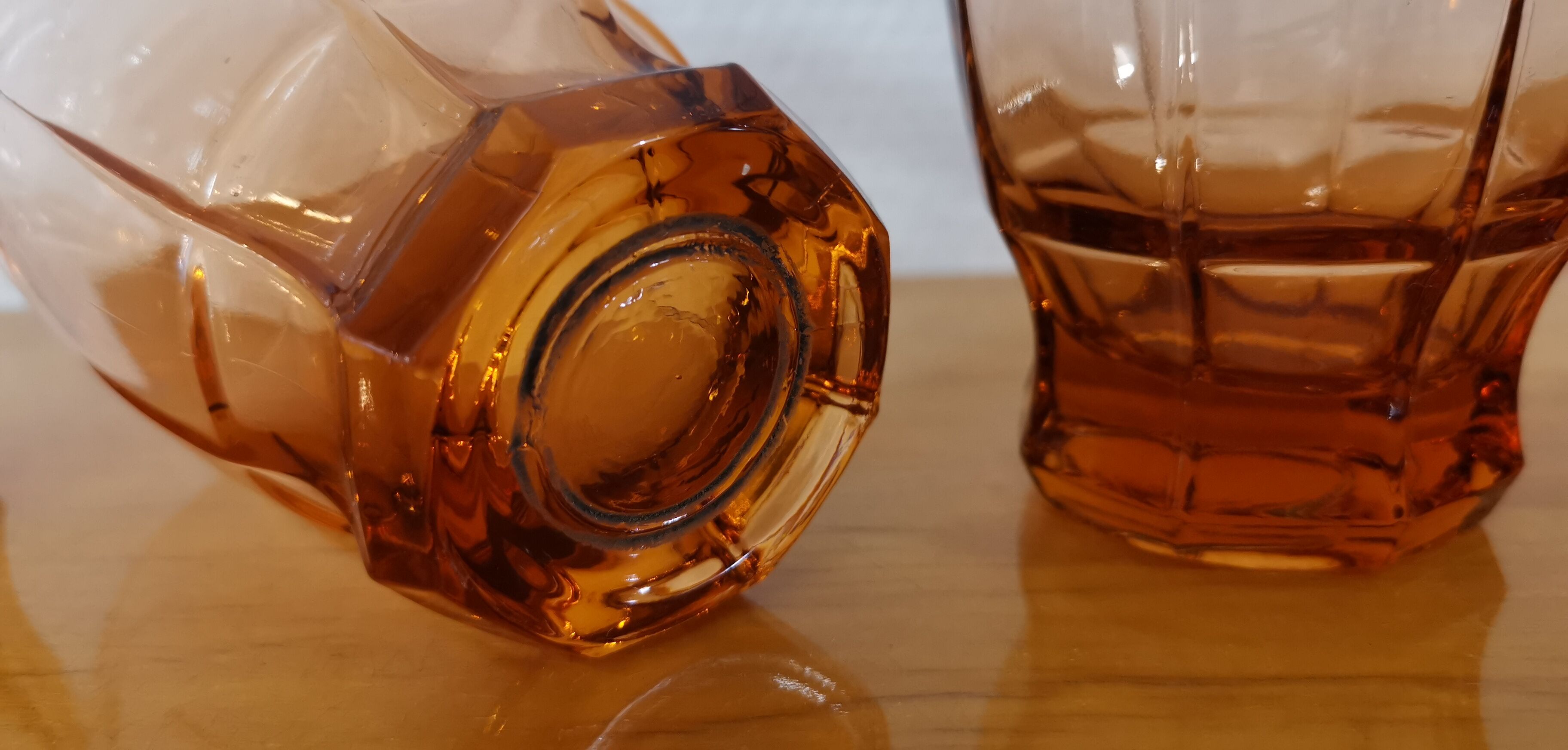 Set of 4 water glasses from the 30s smoked pink