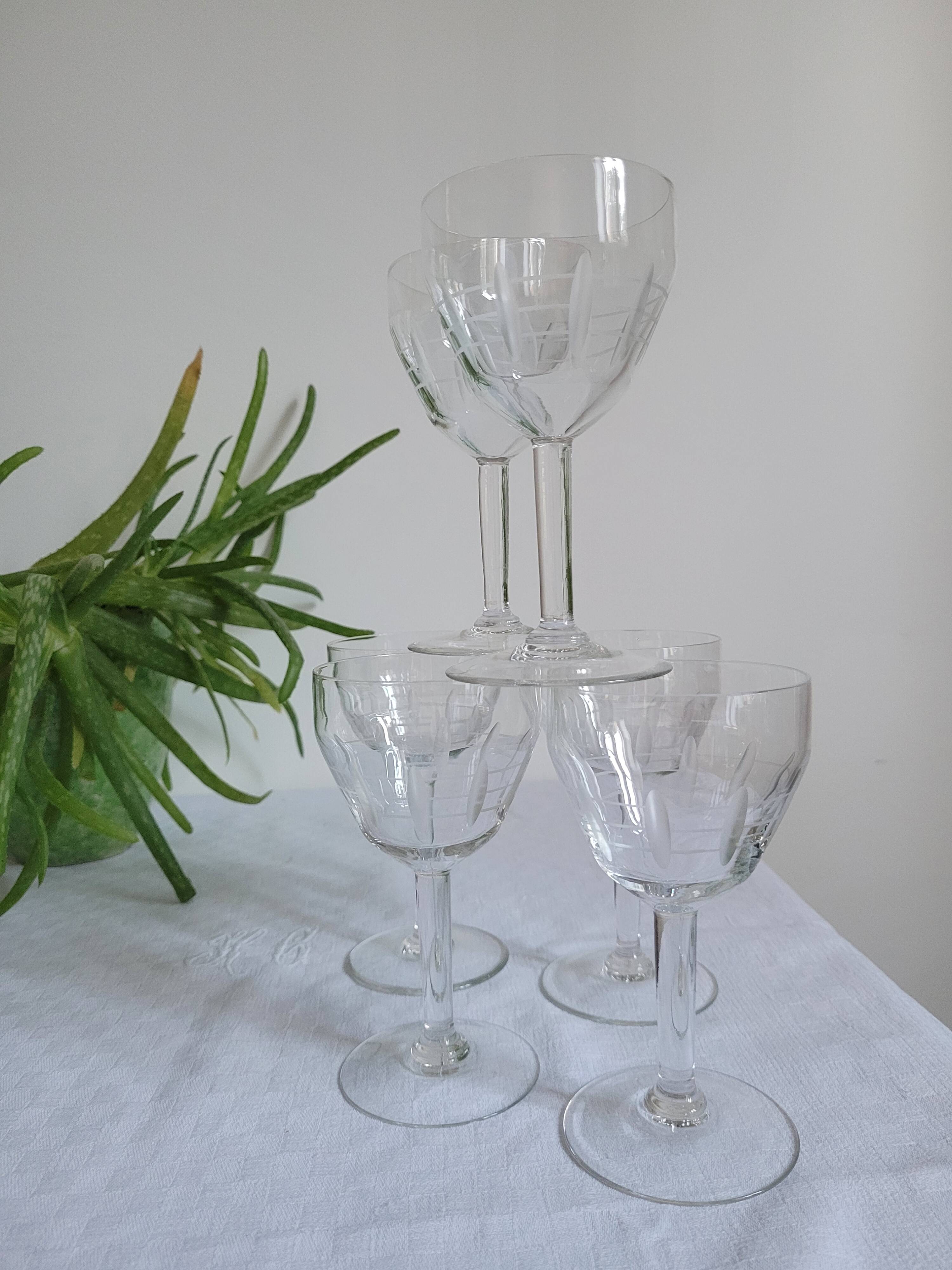 Set of 6 cut glass wine glasses