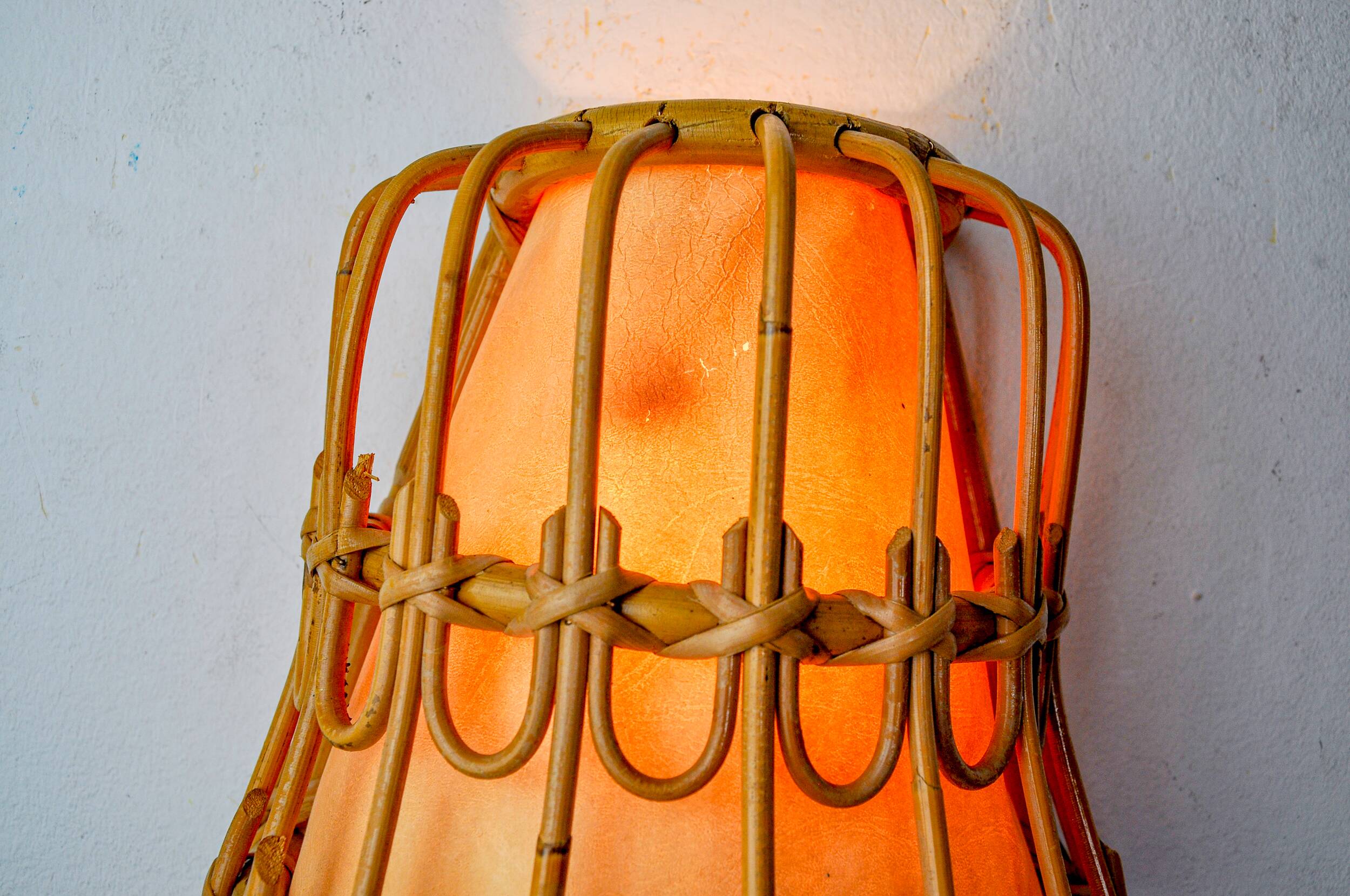 Pair of rattan wall lights, France, 1960