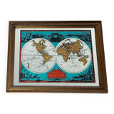 Screen-printed mirror map world 34x23cm