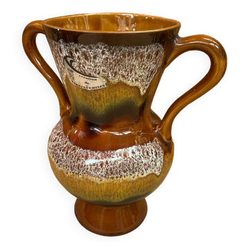 Old vase sarreguemines ceramic brown speckled vintage