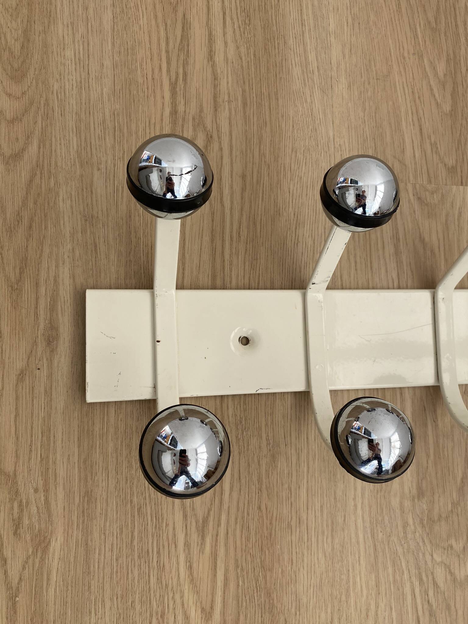Vintage metal wall coat rack with ten hooks from the 70s