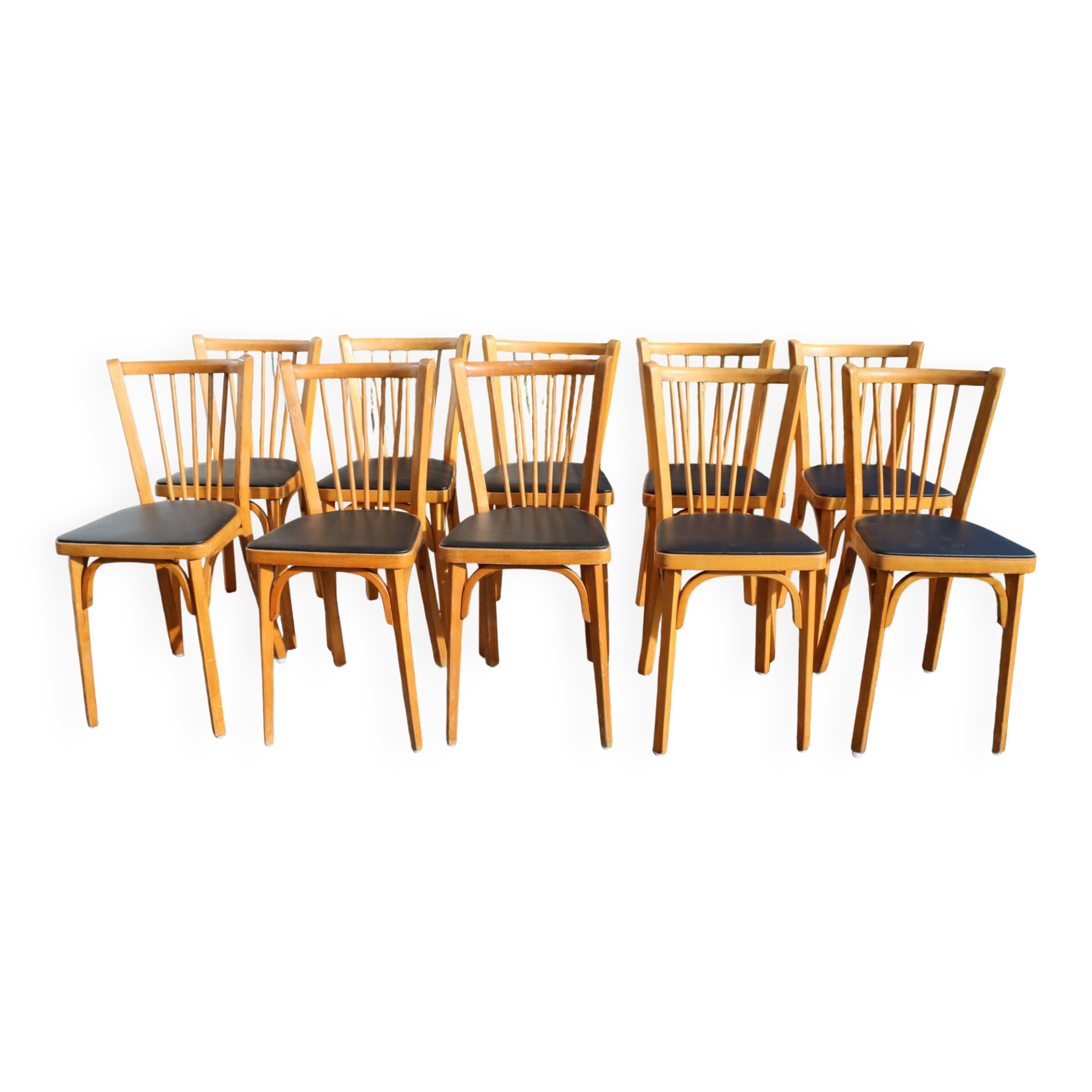 10 baumann chairs no. 12 black faux leather light beech