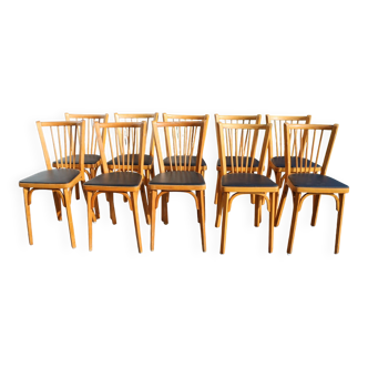 10 baumann chairs no. 12 black faux leather light beech