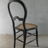 Napoleon III cane chair in blackened wood and mother-of-pearl