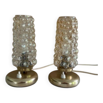 Pair Vintage  Lamps, Bedside, Bubble Glass