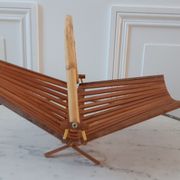 Panière corbeille à fruits pliante en bambou et bois années 70