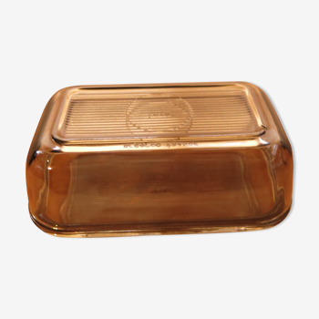 Black amber glass butter dish from lever