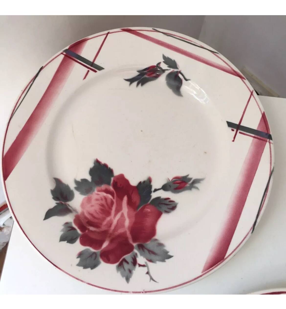 Terre de Fer Digoin plates, vintage rose