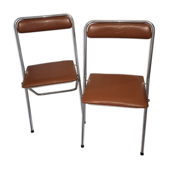 Set of 2 sodomexyl chrome folding chairs skaï