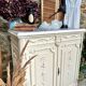 Antique patinated Louis XVI buffet, marble top.