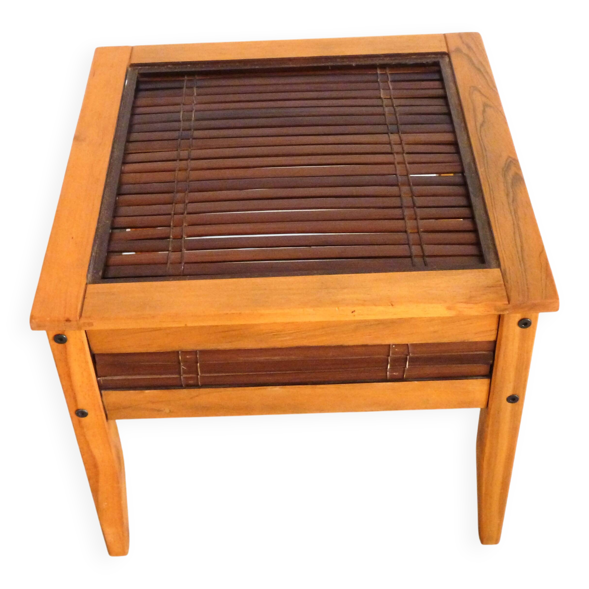 Small coffee table, bamboo wood and glass coffee table, Indonesian table