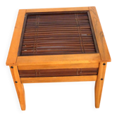 Petite table de salon, table basse bois bambou et verre, table indonésienne