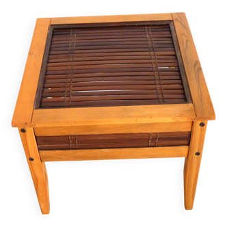 Petite table de salon, table basse bois bambou et verre, table indonésienne