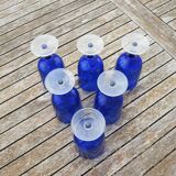 6 large blue textured glass stemmed glasses