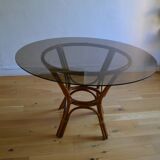 Table ronde rotin et verre