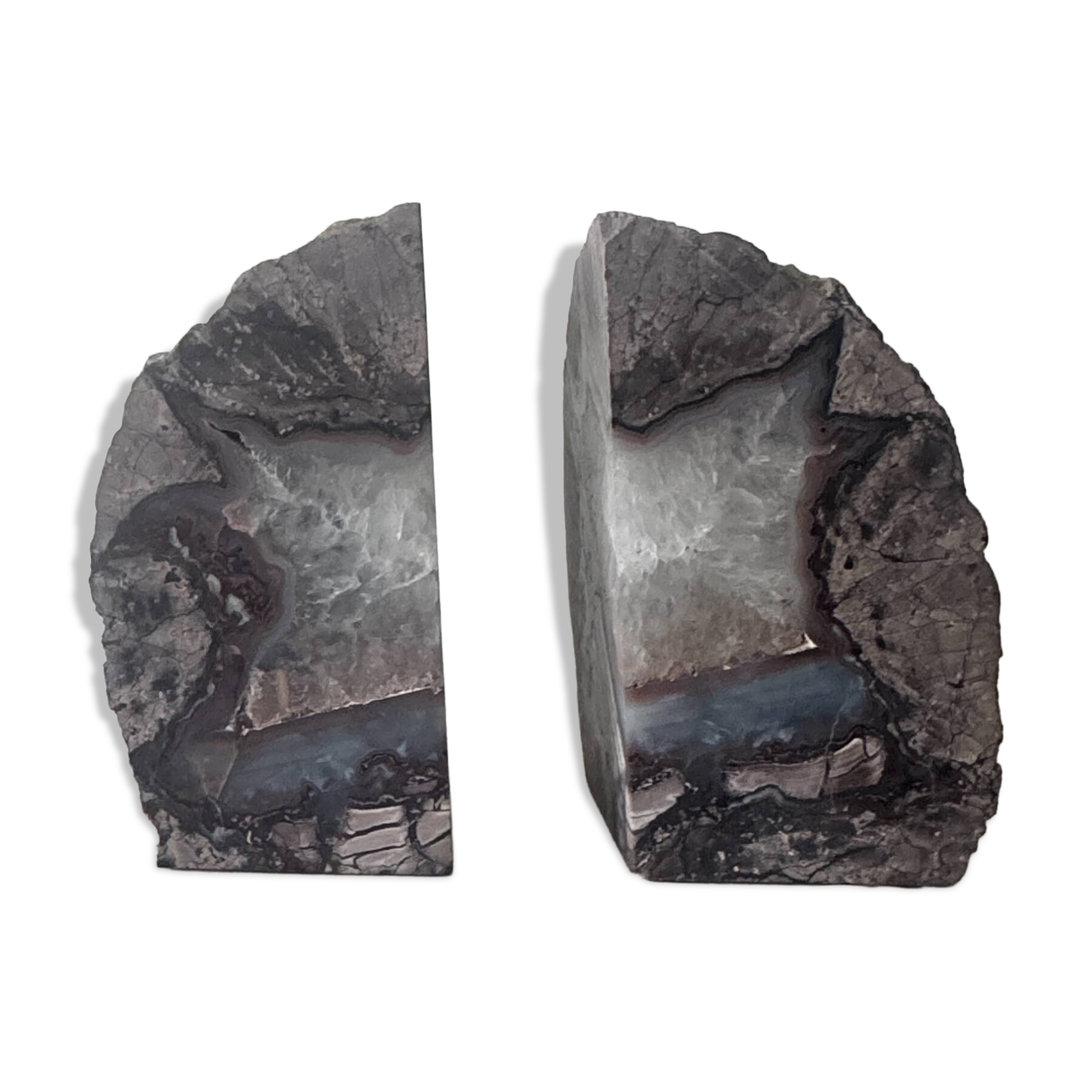 Mineral bookends made of genuine agate stone.