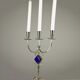 White Brass & Cobalt Blue Art Glass Candelabra by Gunnar Ander for Ystad-Metall — Sweden, 1960s