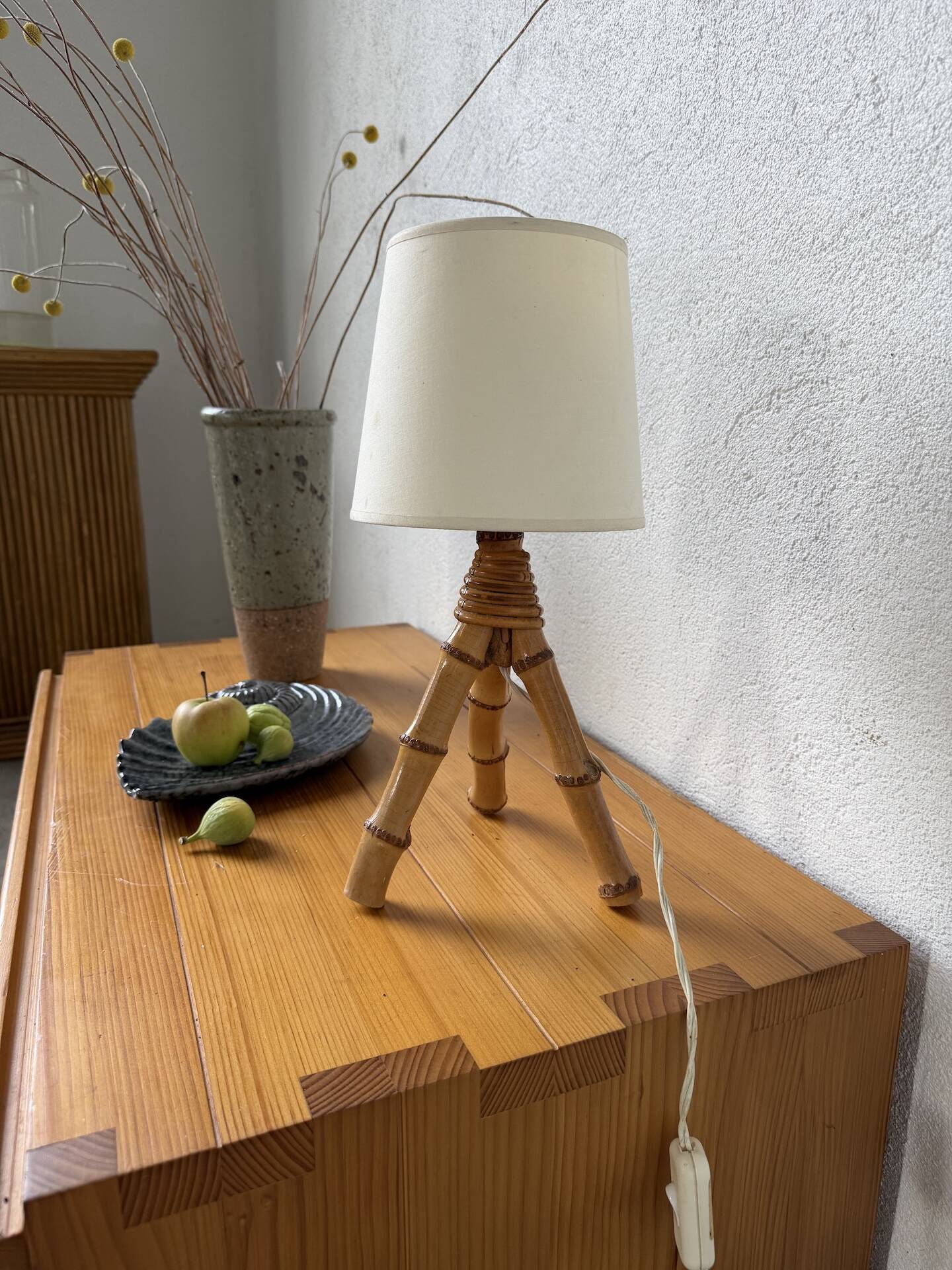 1960s rattan desk or table lamp